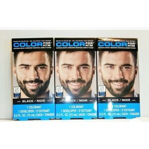 Color for Him BLACK Brush-In Color Gel 5 Minute Mustache Beard Sideburns 3 PACKS